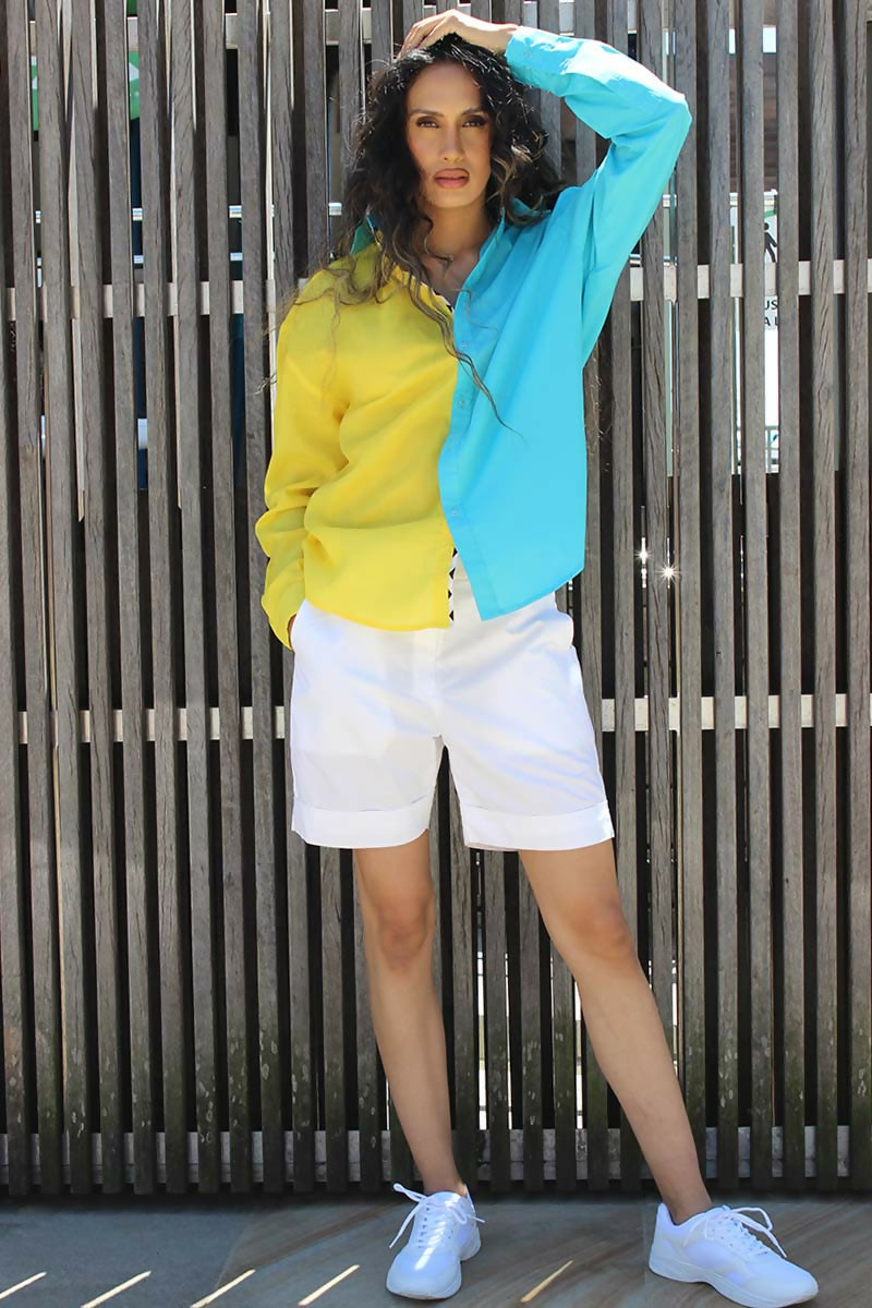 Cyrus Shirt In Aqua and Yellow
