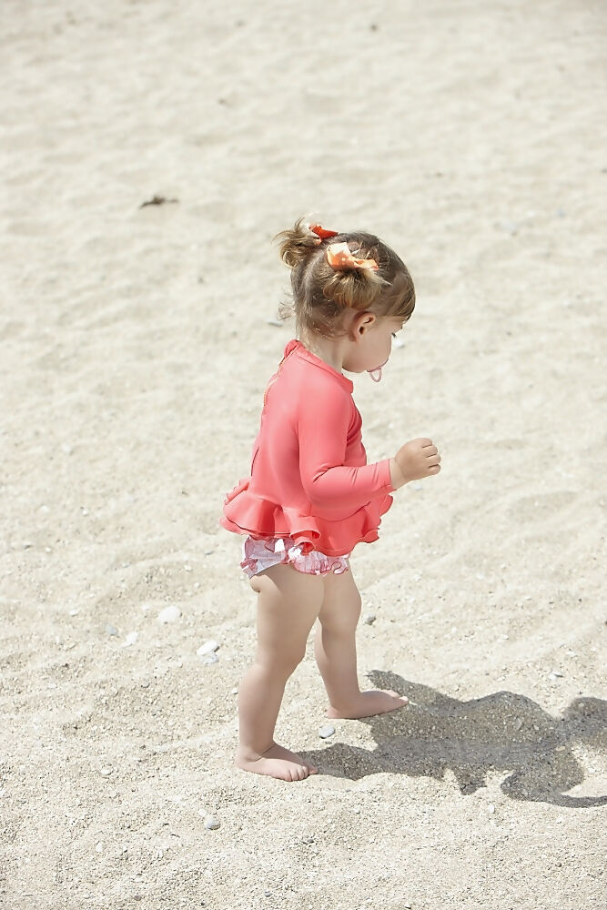 BABY GIRL'S ANTI-UV RUFFLED RASHGUARD CORAL