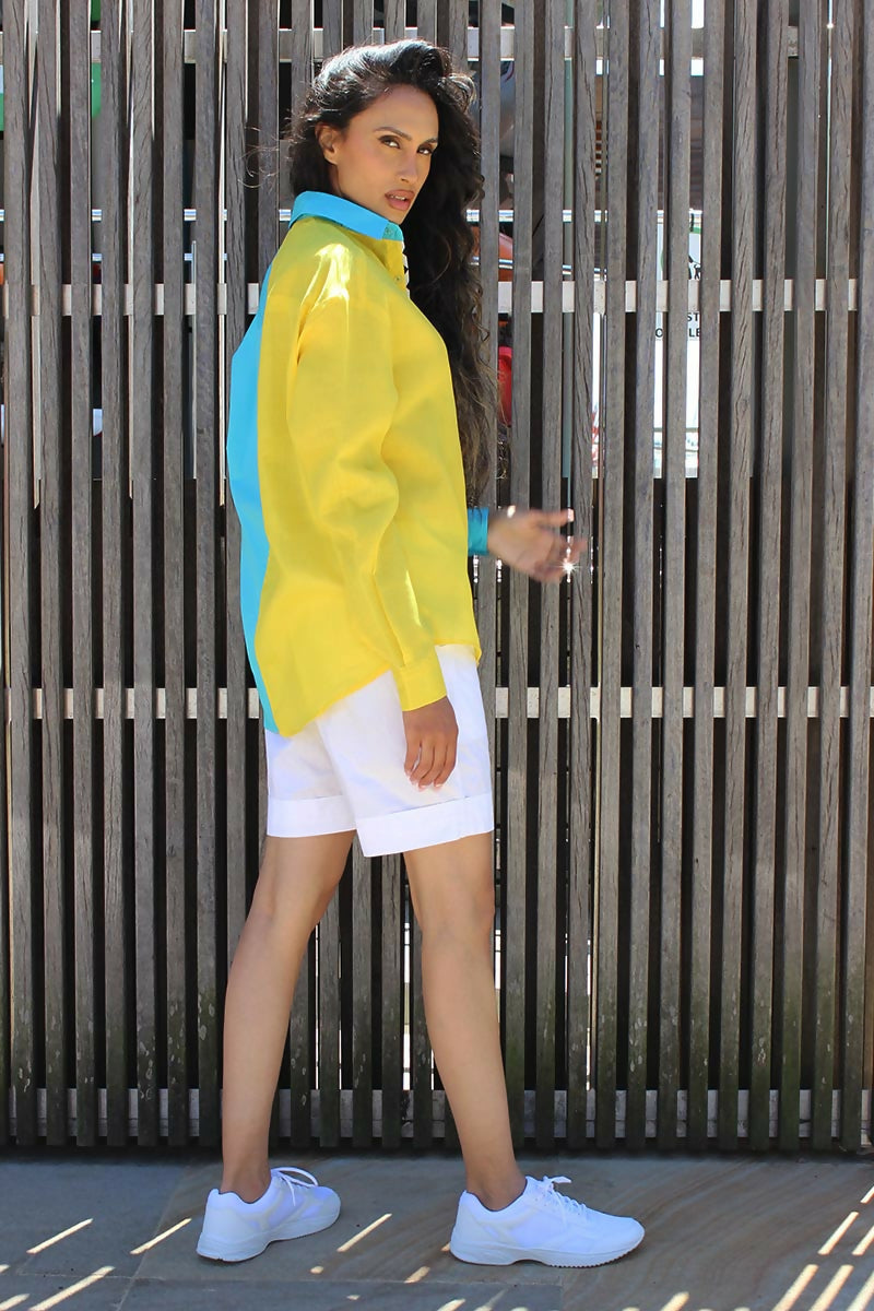 Cyrus Shirt In Aqua and Yellow