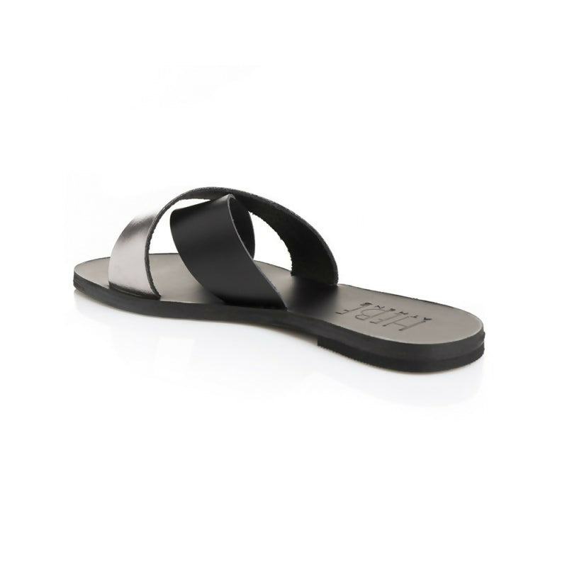 GAIA Handmade Black Silver Leather Sandals