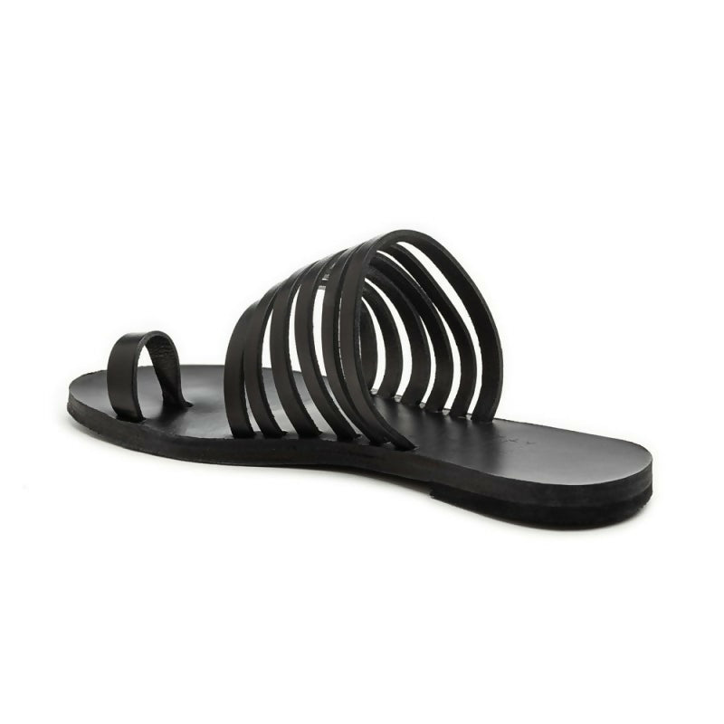 HEBE Black Leather Sandals