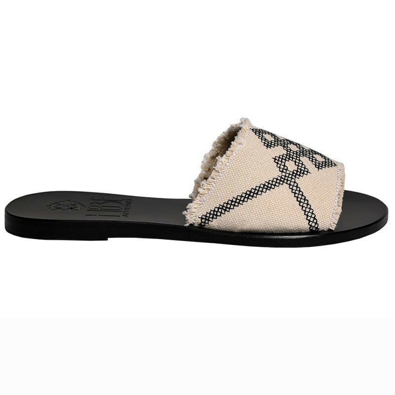 DELOS CANVAS LEATHER SLIDE - Black