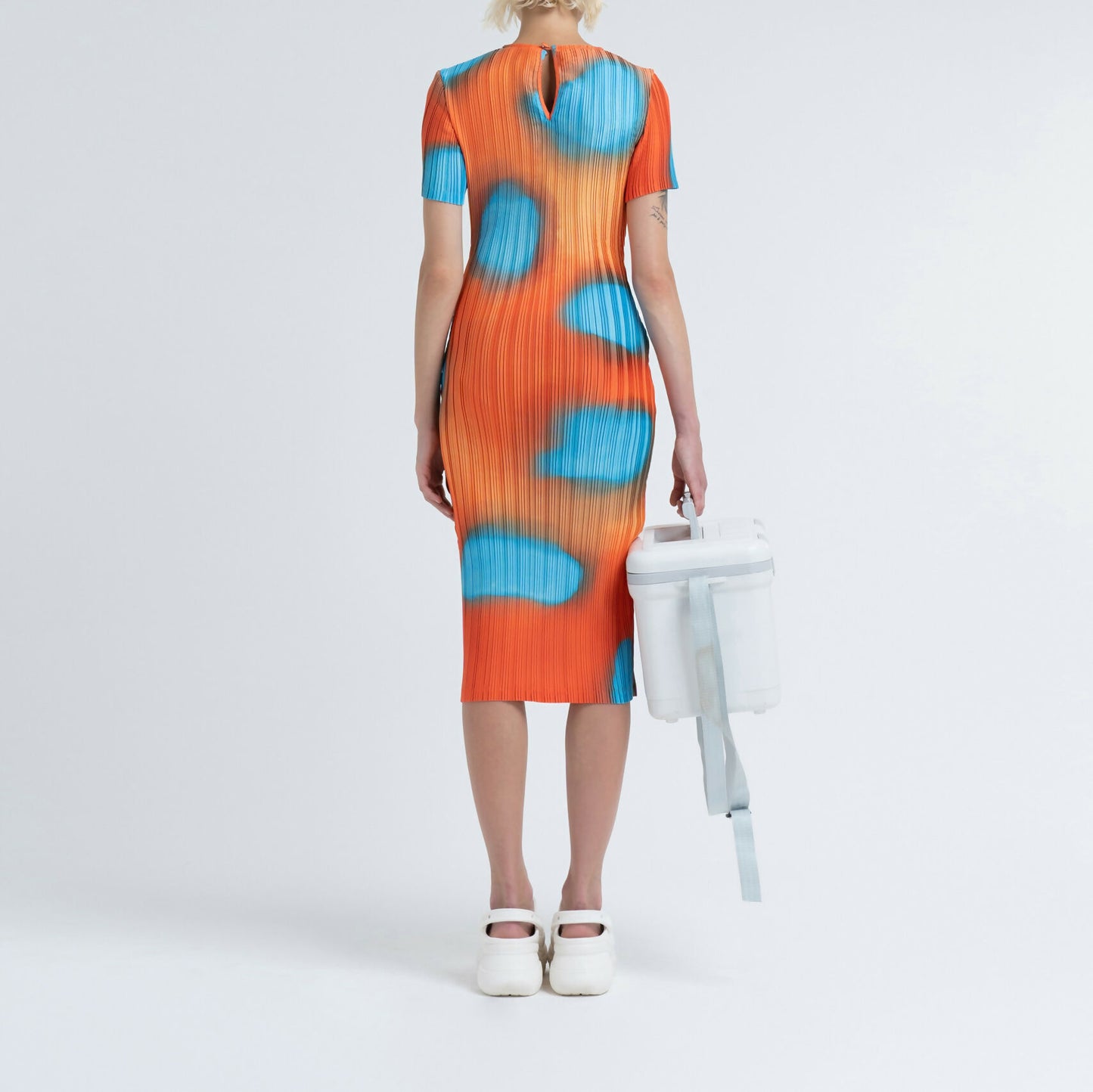Box Pleat Short Sleeve Dress in Coral Spot