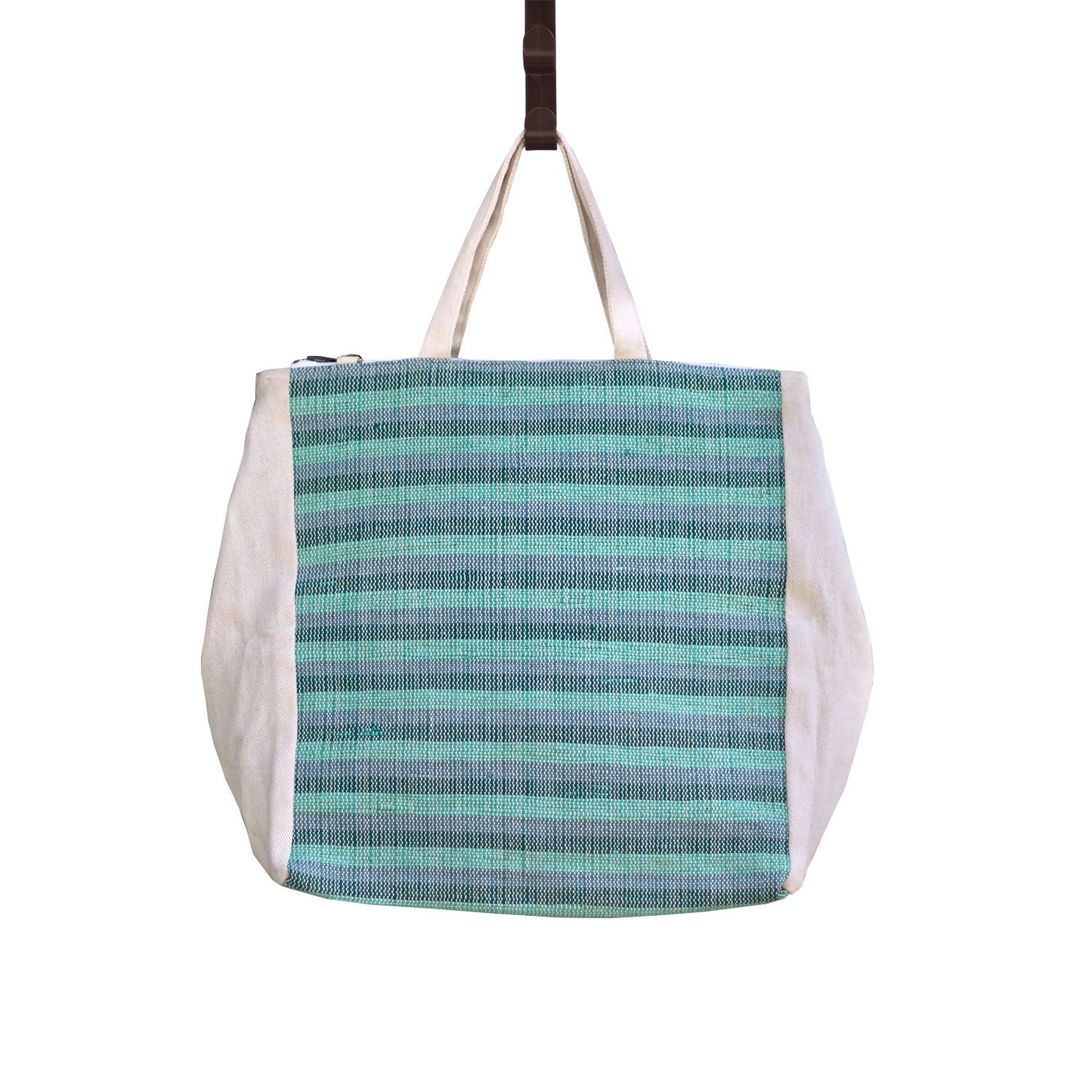 Upcycled Plastic Expandable Green Stripes Handbag