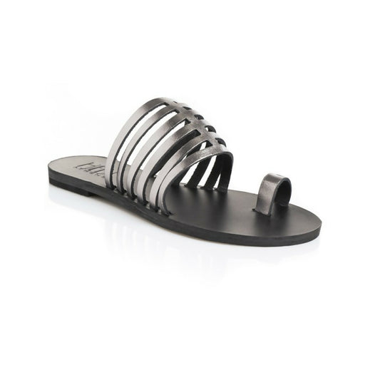HEBE Black Silver Leather Sandals