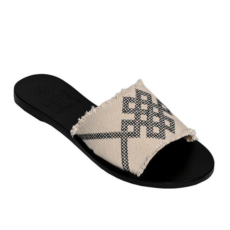 DELOS CANVAS LEATHER SLIDE - Black