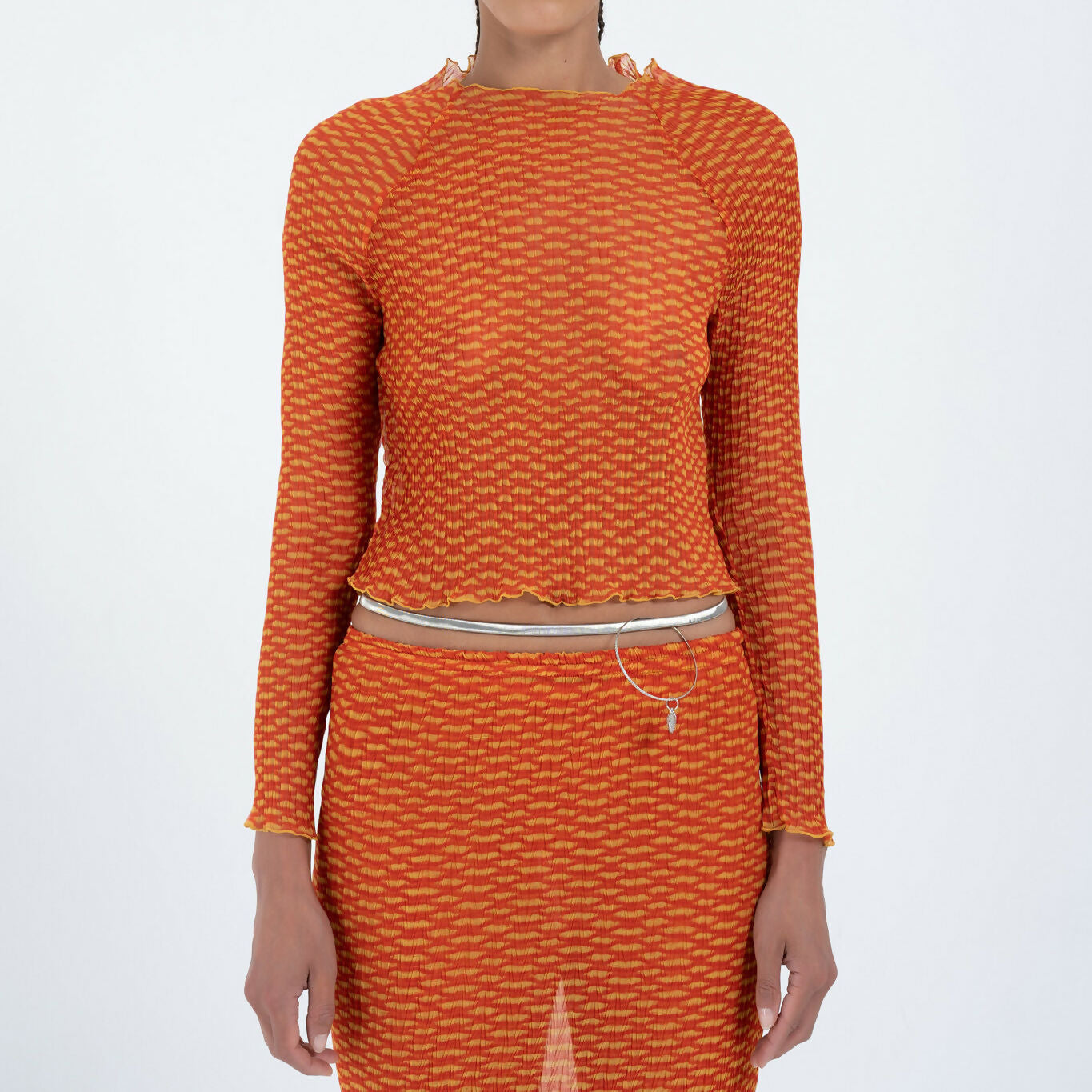 Slashed Neck Top in Orange Croc