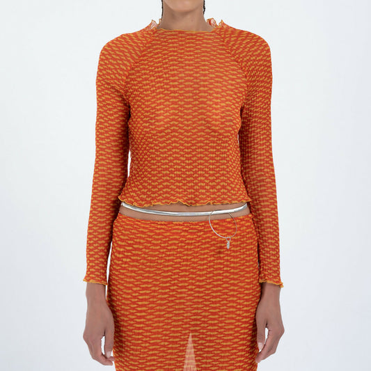 Slashed Neck Top in Orange Croc