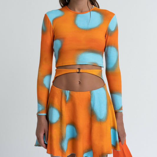 Long Sleeve Exposure Top in Coral Spot