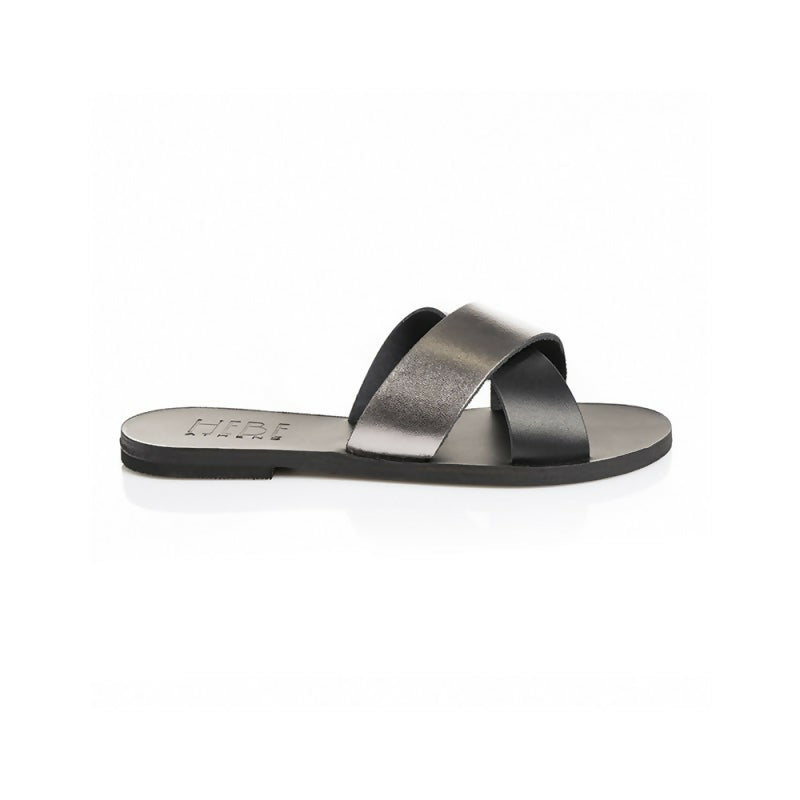 GAIA Handmade Black Silver Leather Sandals