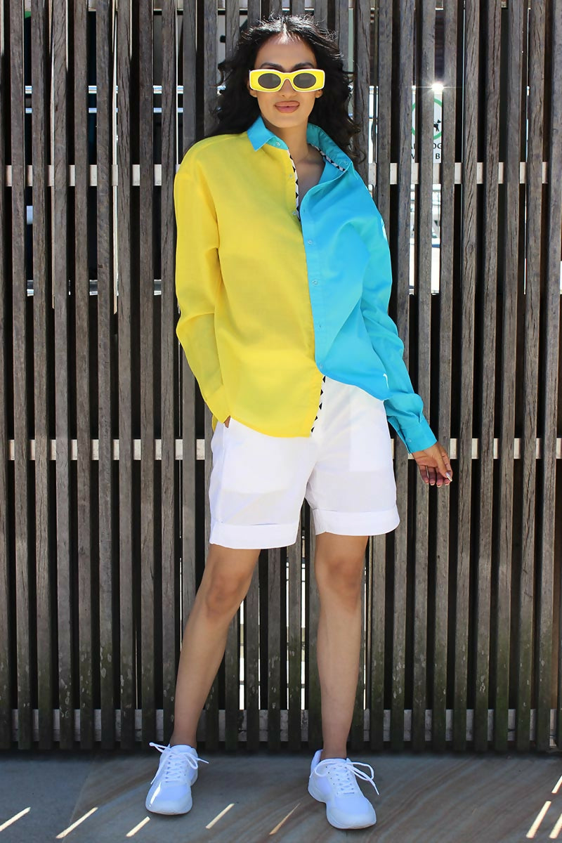 Cyrus Shirt In Aqua and Yellow