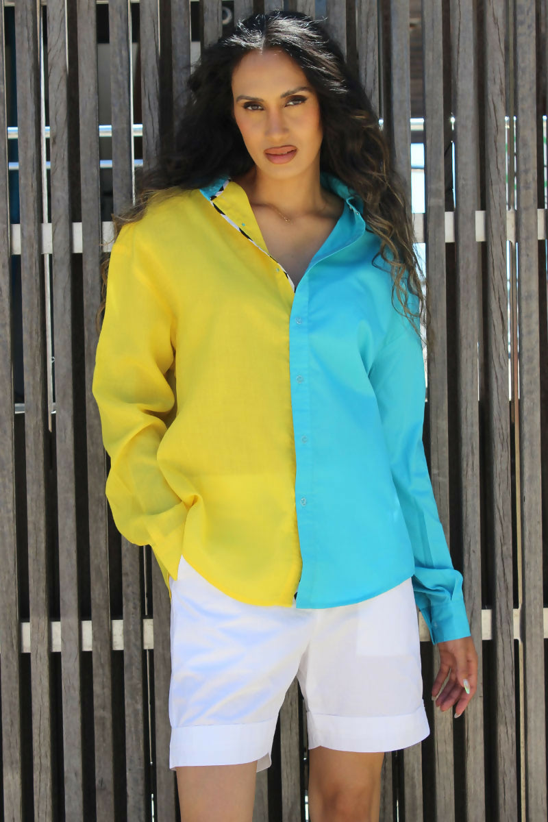 Cyrus Shirt In Aqua and Yellow