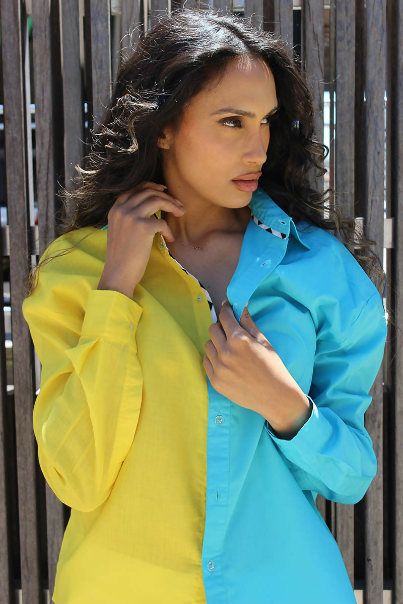 Cyrus Shirt In Aqua and Yellow