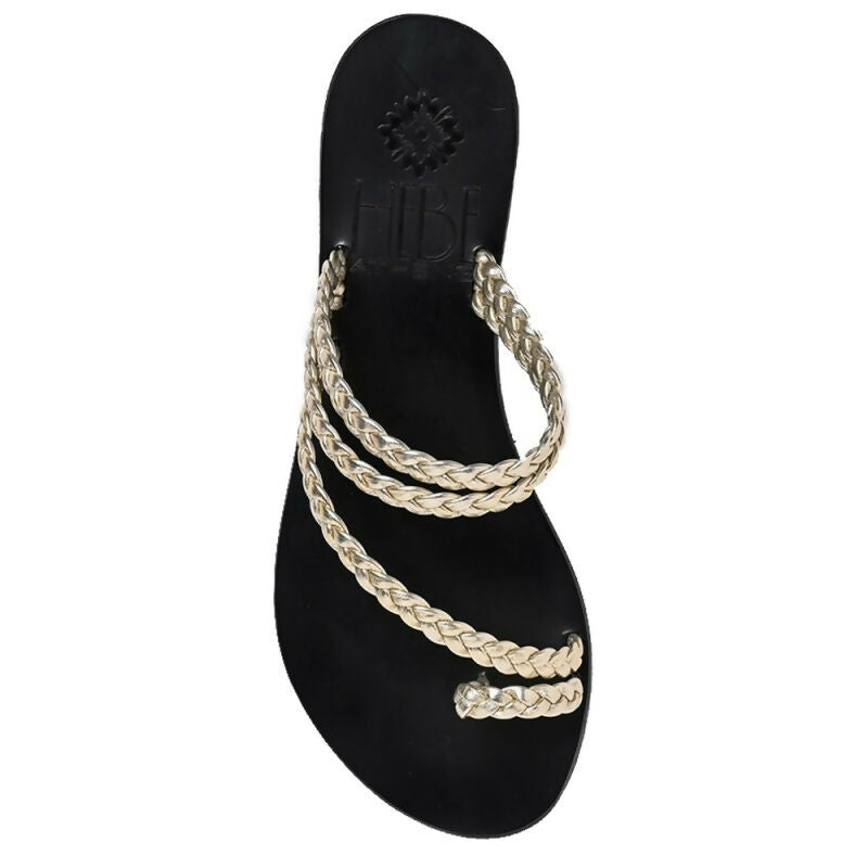 PERSEPHONE HANDMADE LEATHER SANDAL - Platina - Black Sole