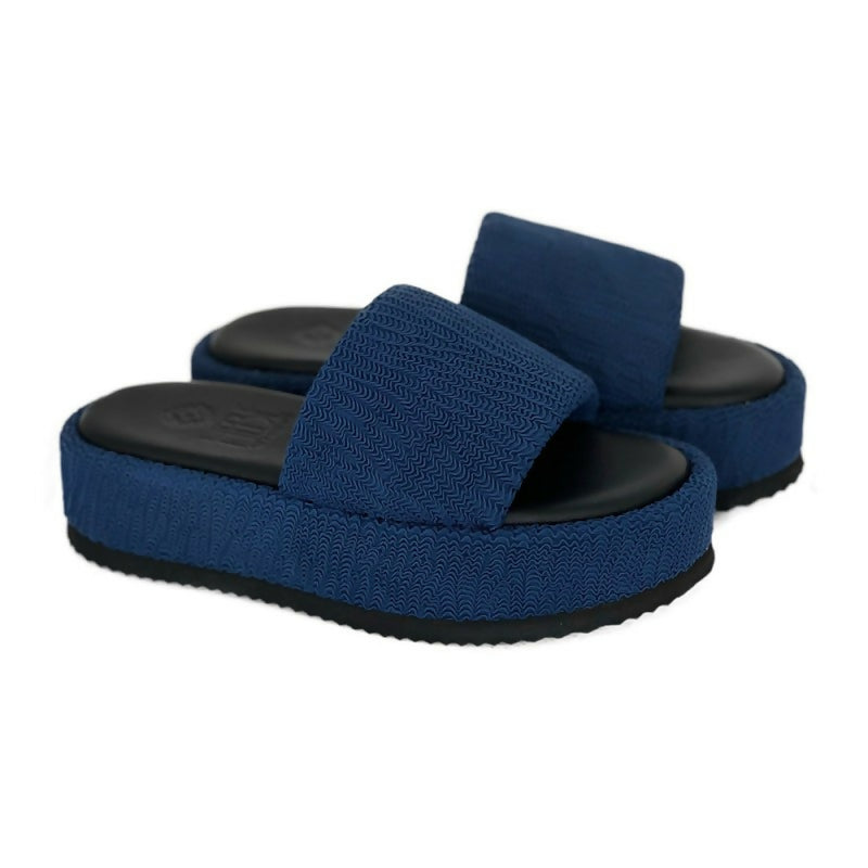 PUFFY IBIZA FLATFORM SLIDE - Navy Blue