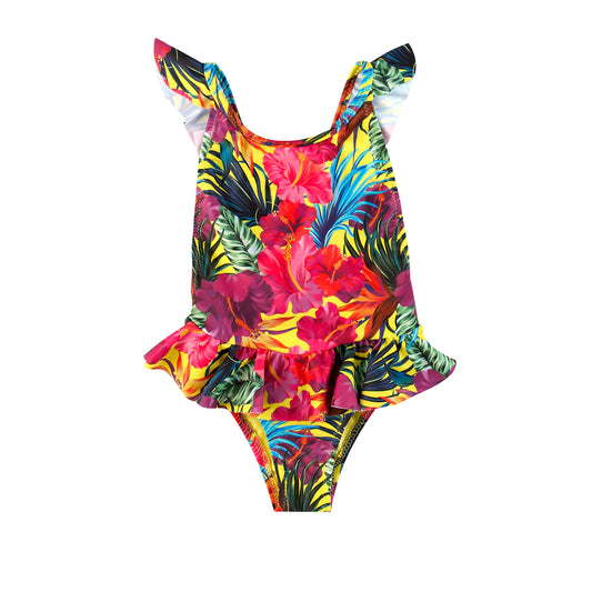 GIRL'S ONE PIECE CROSS BACK TROPICAL