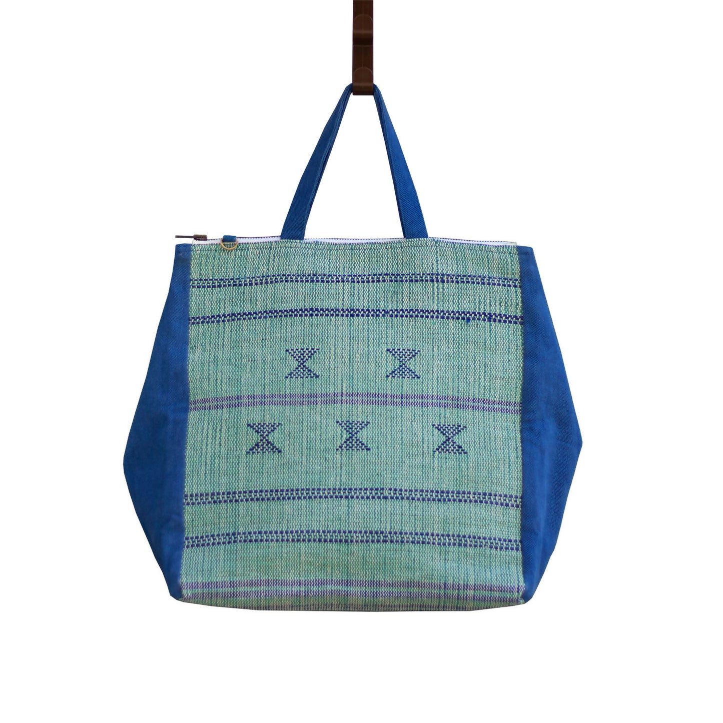 Blue & Green Handbag with Removable Shoulder Strap