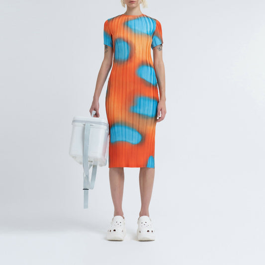 Box Pleat Short Sleeve Dress in Coral Spot