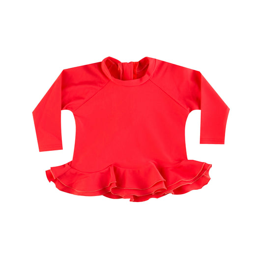 BABY GIRL'S ANTI-UV RUFFLED RASHGUARD CORAL