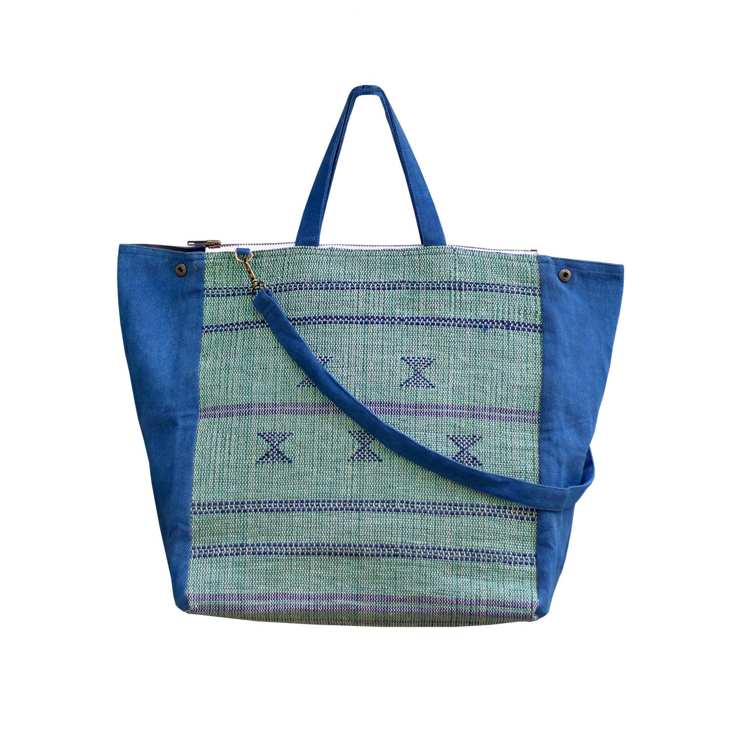Blue & Green Handbag with Removable Shoulder Strap