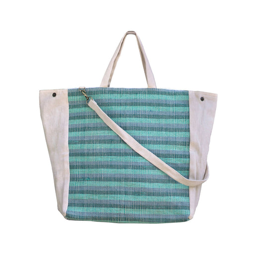 Upcycled Plastic Expandable Green Stripes Handbag