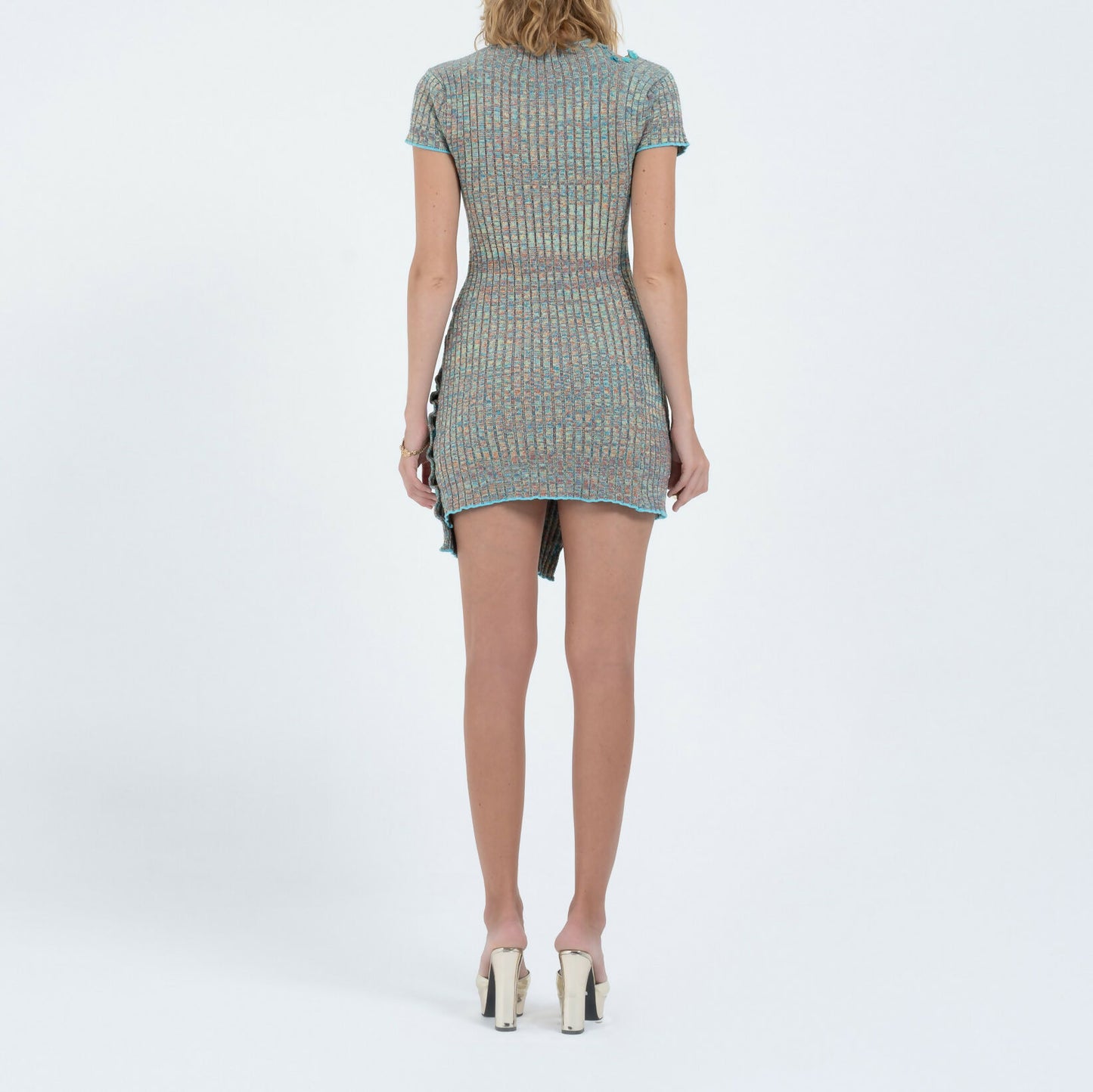 Asymmetric Button Dress in Blue