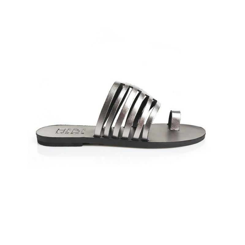 HEBE Black Silver Leather Sandals