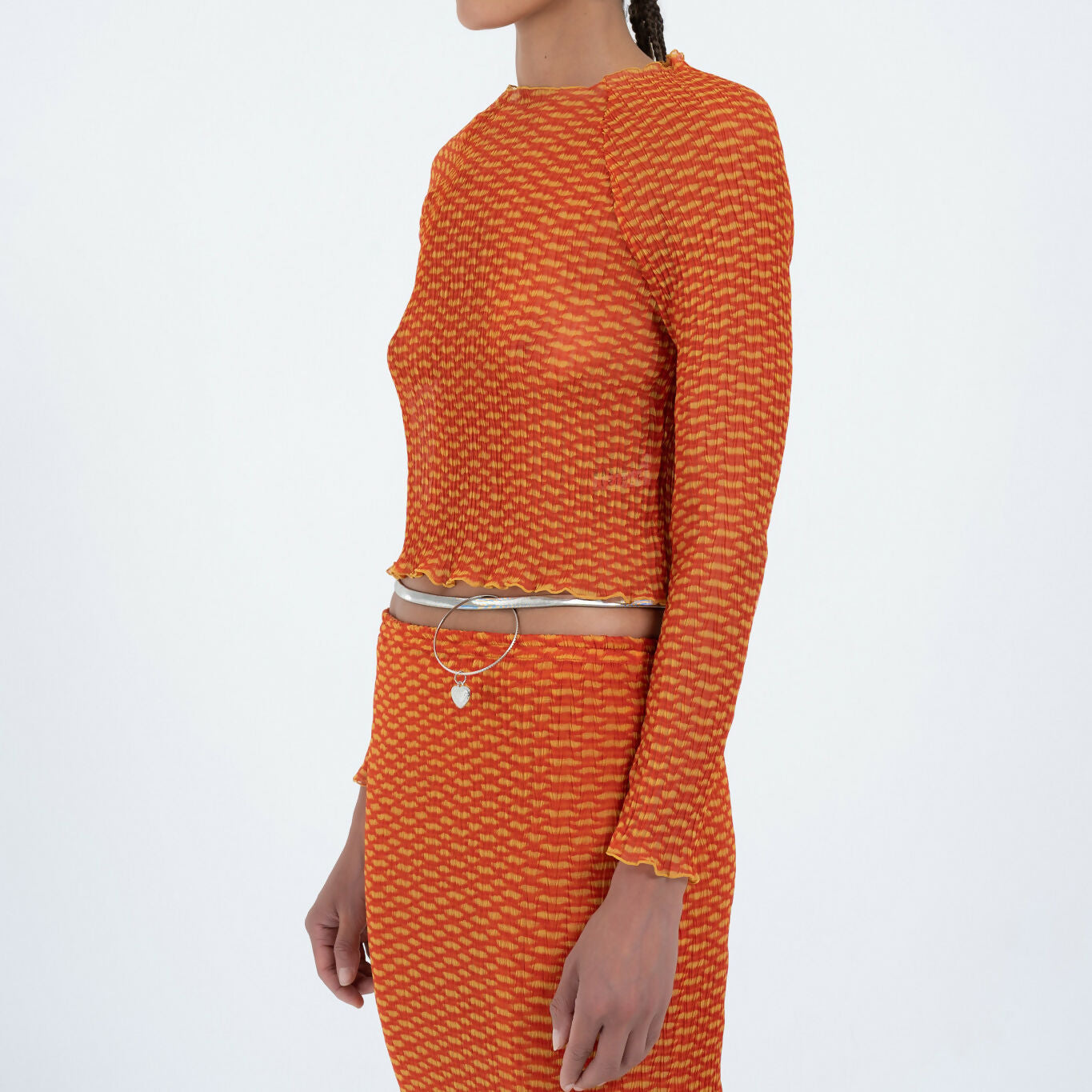 Slashed Neck Top in Orange Croc
