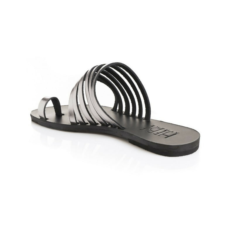 HEBE Black Silver Leather Sandals