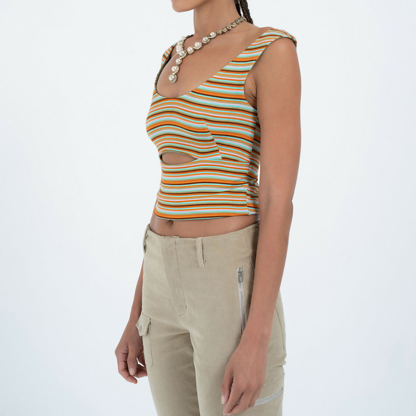Wide Neck Slit Top in Mini Multi