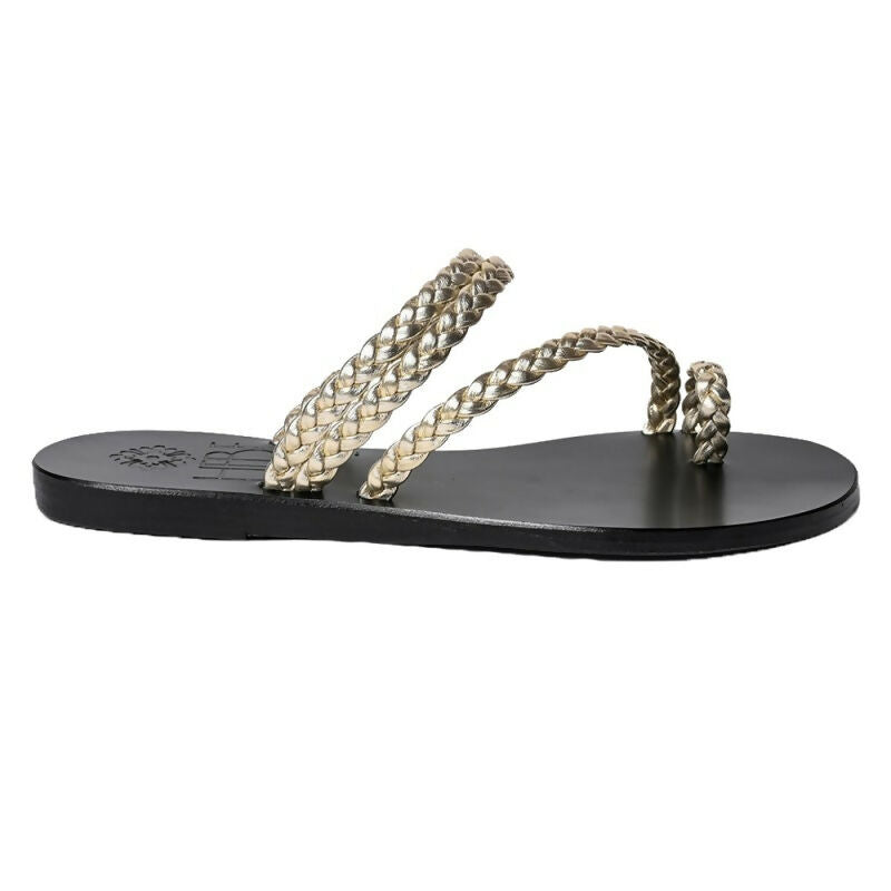 PERSEPHONE HANDMADE LEATHER SANDAL - Platina - Black Sole