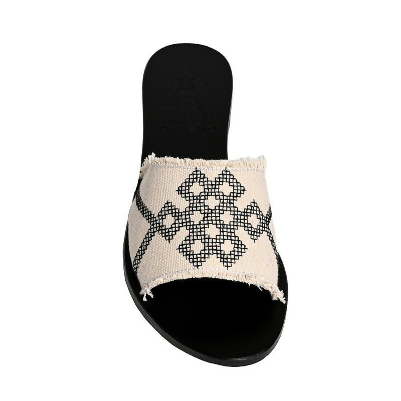 DELOS CANVAS LEATHER SLIDE - Black
