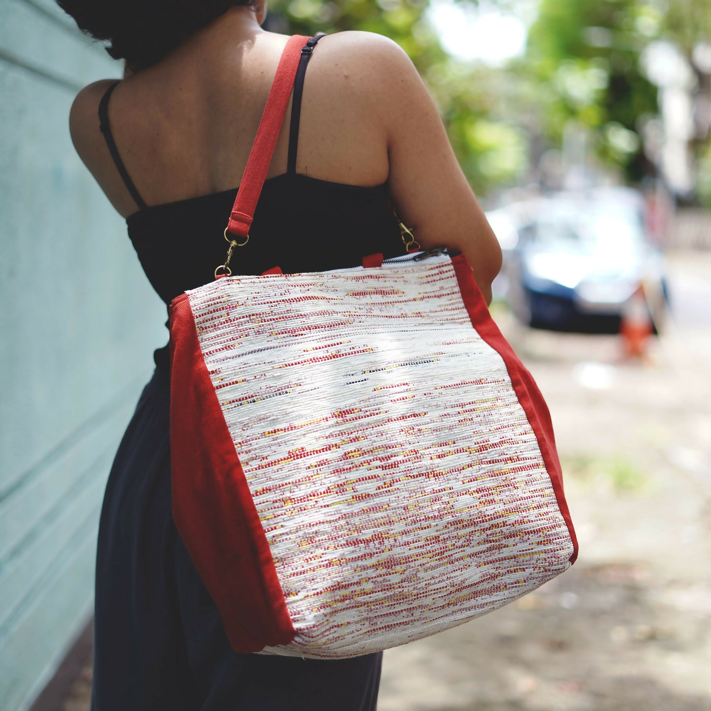 Red & White Bag from Naturally Dyed Organic Cotton