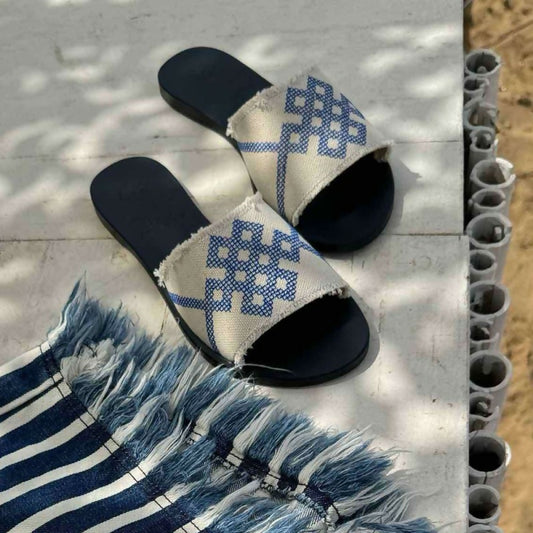DELOS CANVAS LEATHER SLIDE - Blue