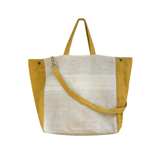 Ochre & White Bag Handcrafted from Waste Plastic