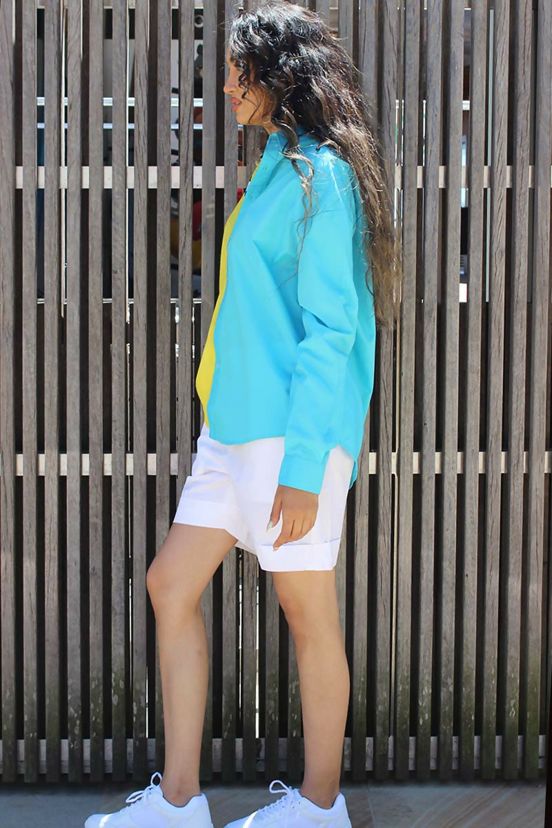 Cyrus Shirt In Aqua and Yellow
