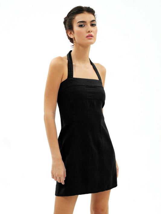 KATIE LINEN DRESS IN BLACK