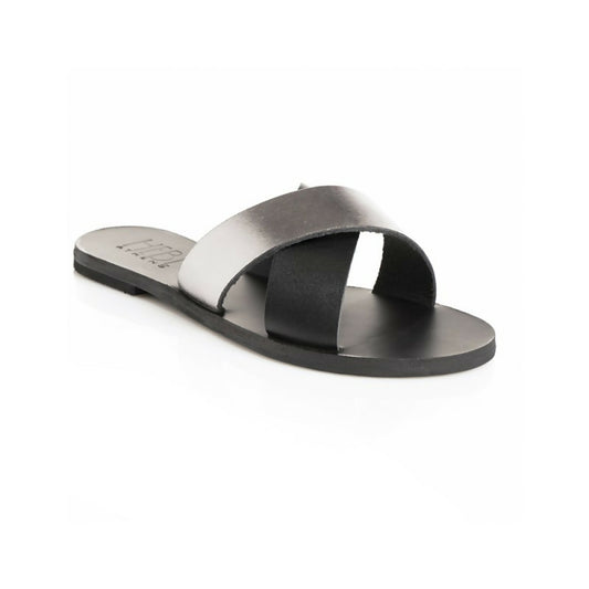 GAIA Handmade Black Silver Leather Sandals