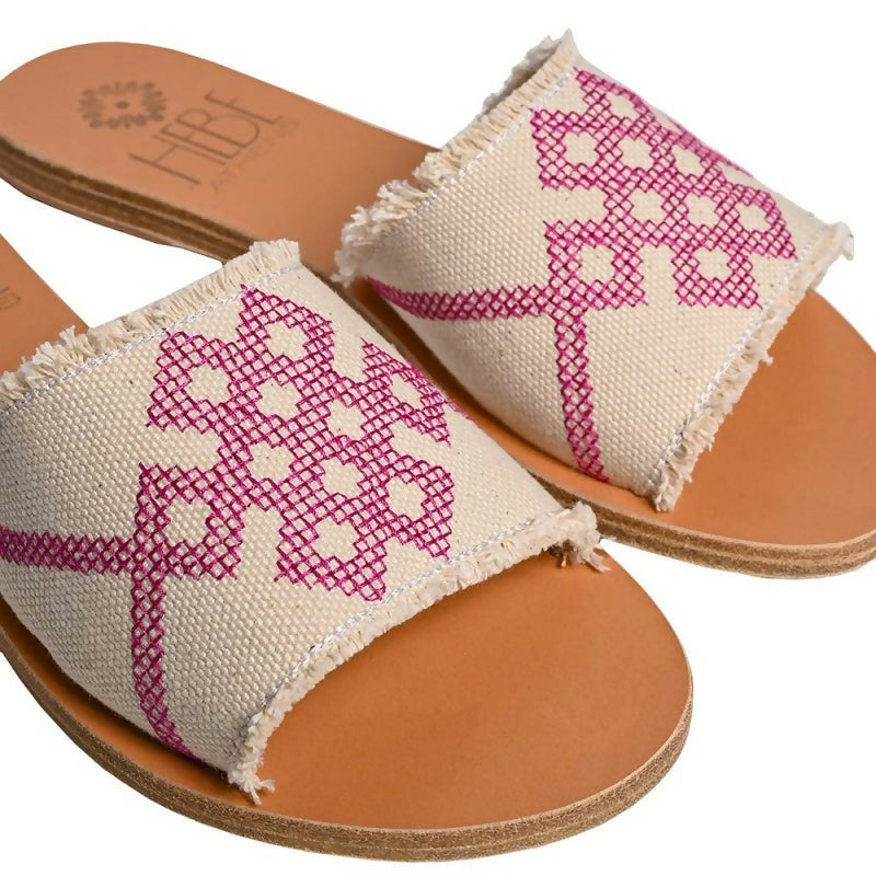 DELOS CANVAS LEATHER SLIDE - Foucsia