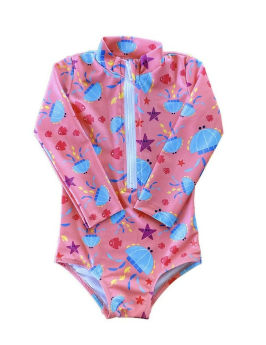 Salmon pink jellyfishes longsleeve one piece