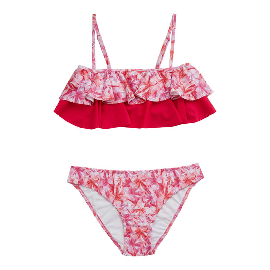 GIRL'S DOUBLE RUFFLED BIKINI HIBISCUS
