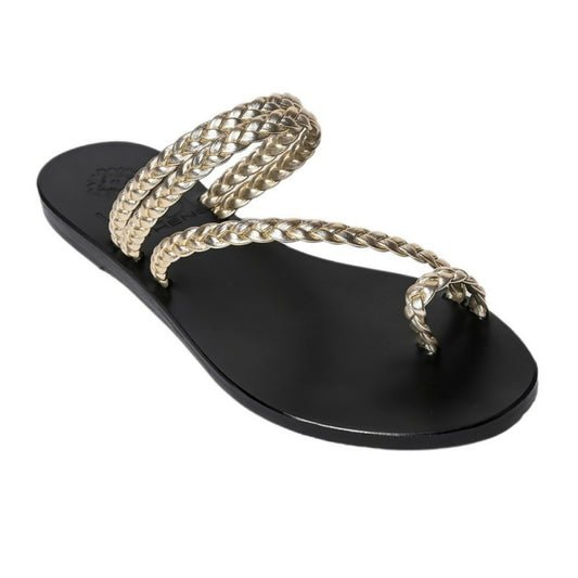 PERSEPHONE HANDMADE LEATHER SANDAL - Platina - Black Sole