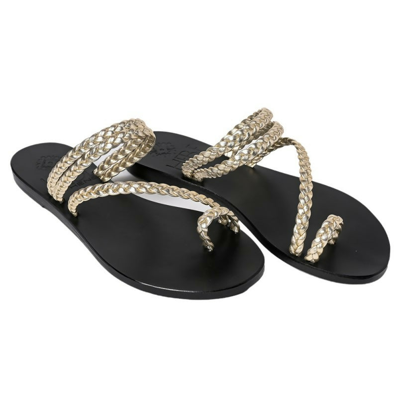 PERSEPHONE HANDMADE LEATHER SANDAL - Platina - Black Sole