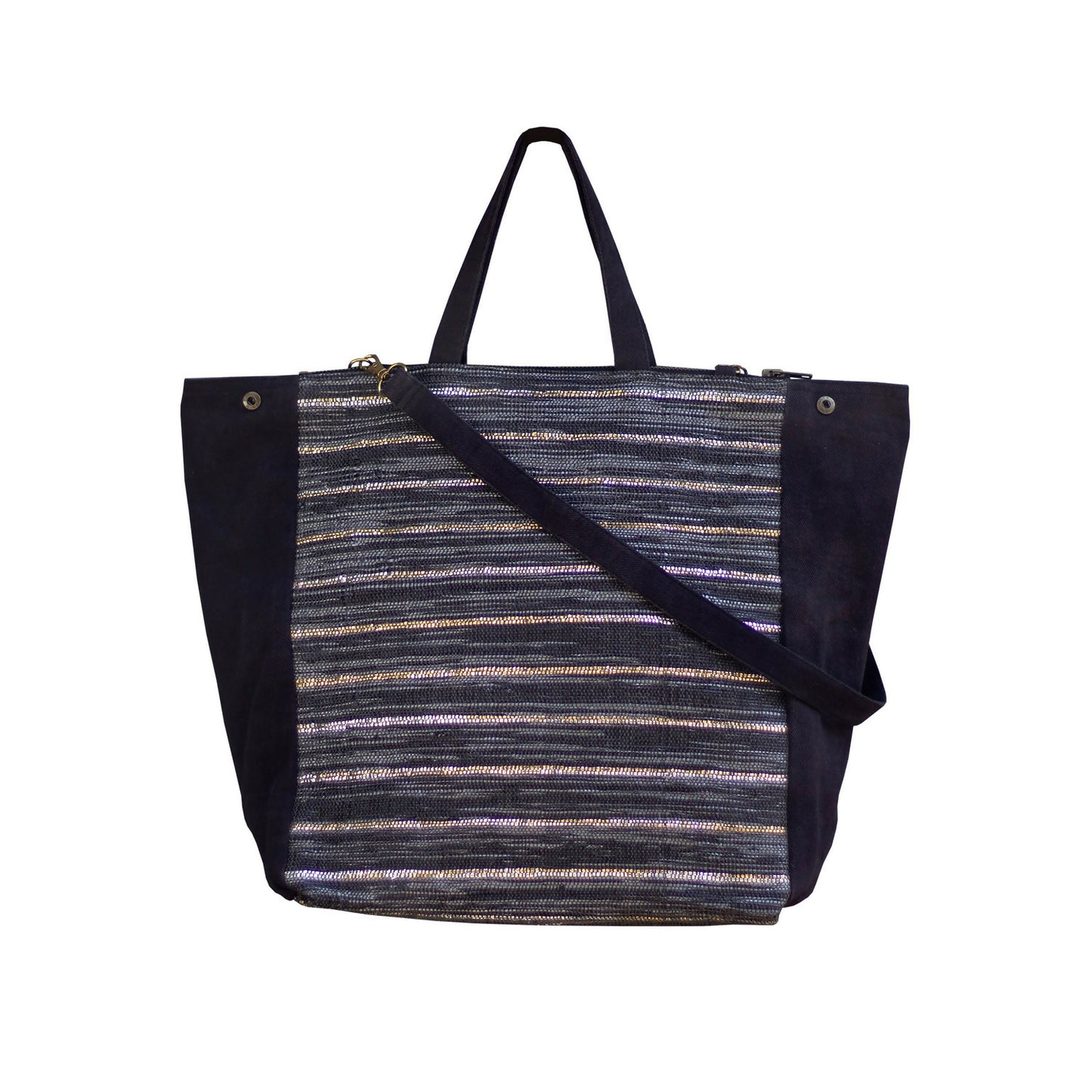 Black Recycled Plastic & Naturally Dyed Cotton Bag