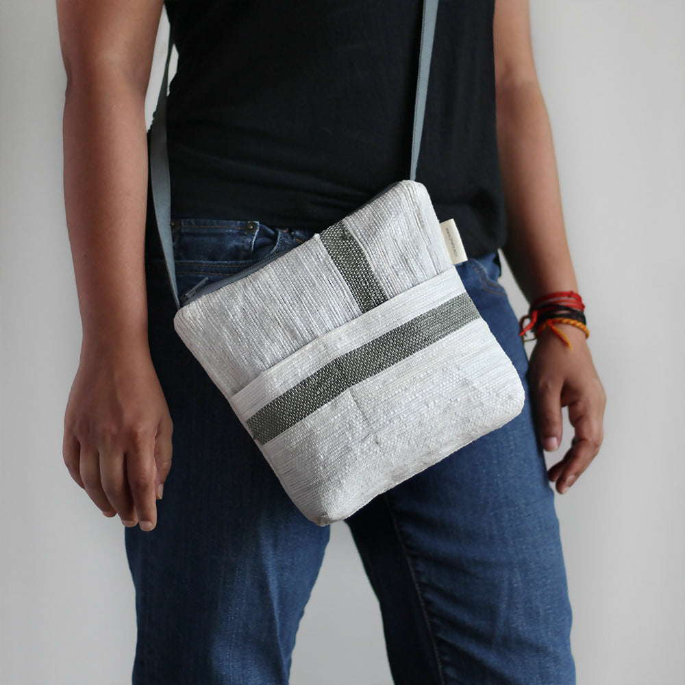 Vegan, Handcrafted, Square Sling Purse in White
