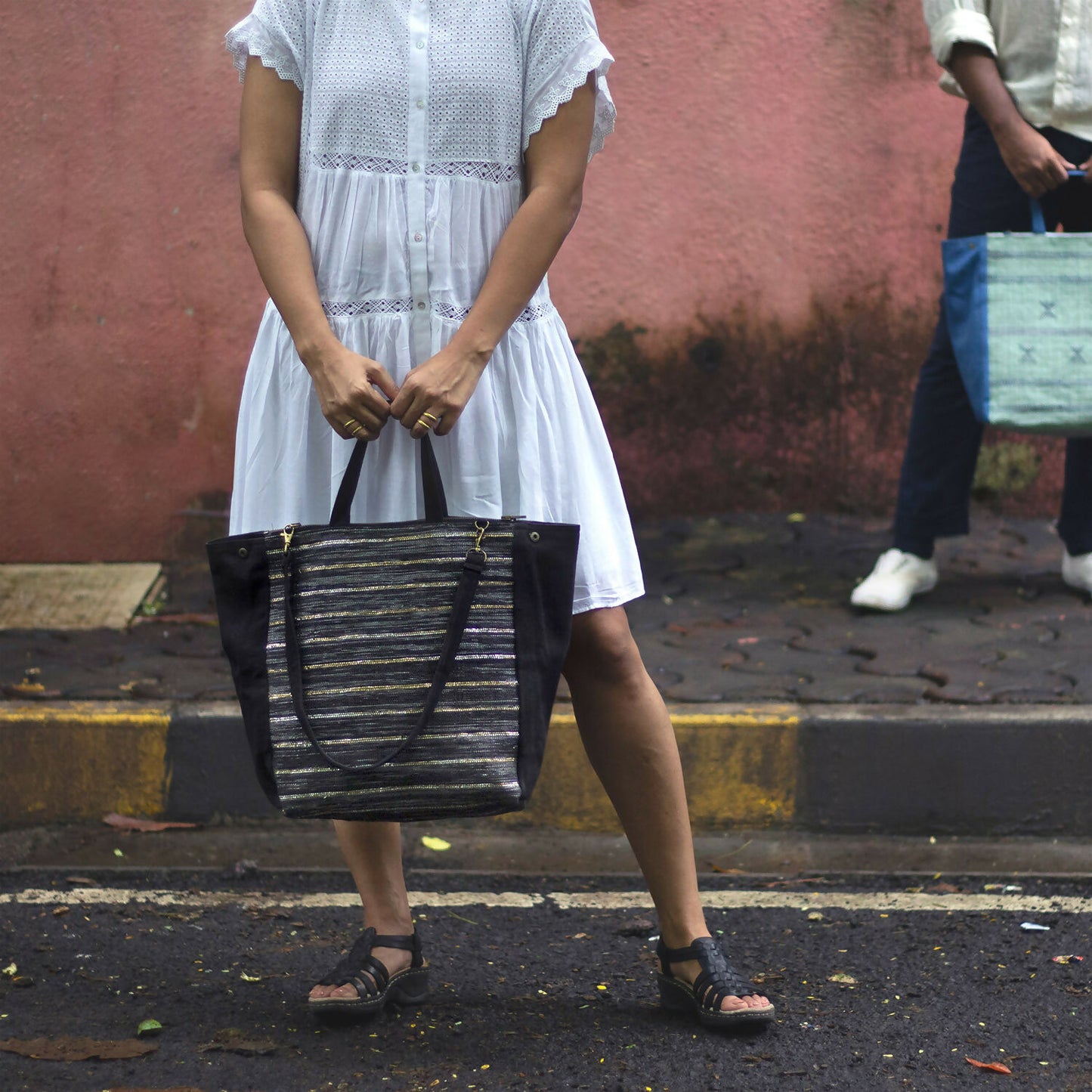 Black Recycled Plastic & Naturally Dyed Cotton Bag