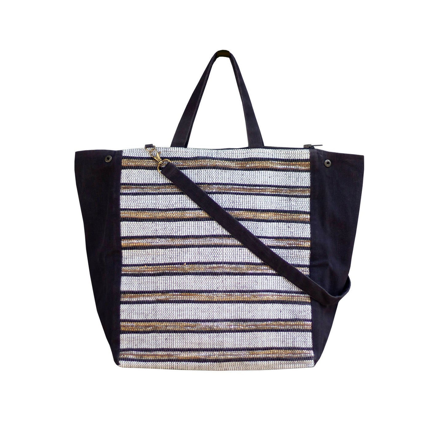 Handcrafted Gold Black White Striped Shoulder Bag