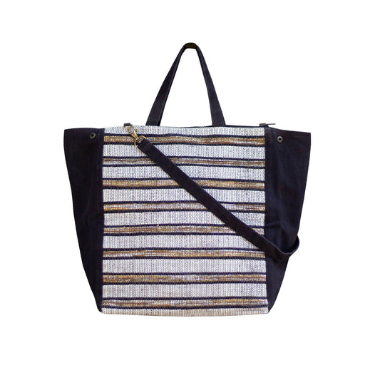 Handcrafted Gold Black White Striped Shoulder Bag
