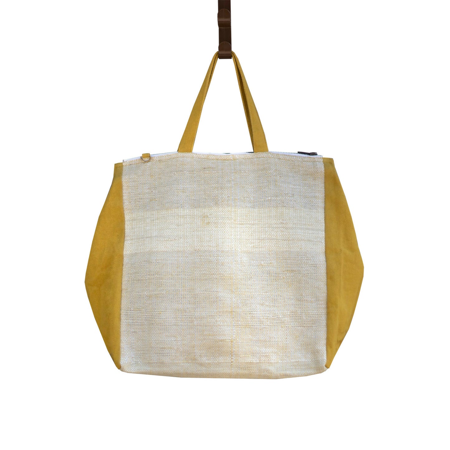 Ochre & White Bag Handcrafted from Waste Plastic